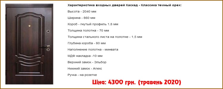 Вхідні двері Каскад Класика